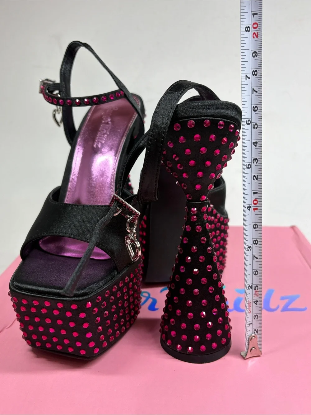 Sugar Thrillz Black Platform Heels with Pink Stud Detailing